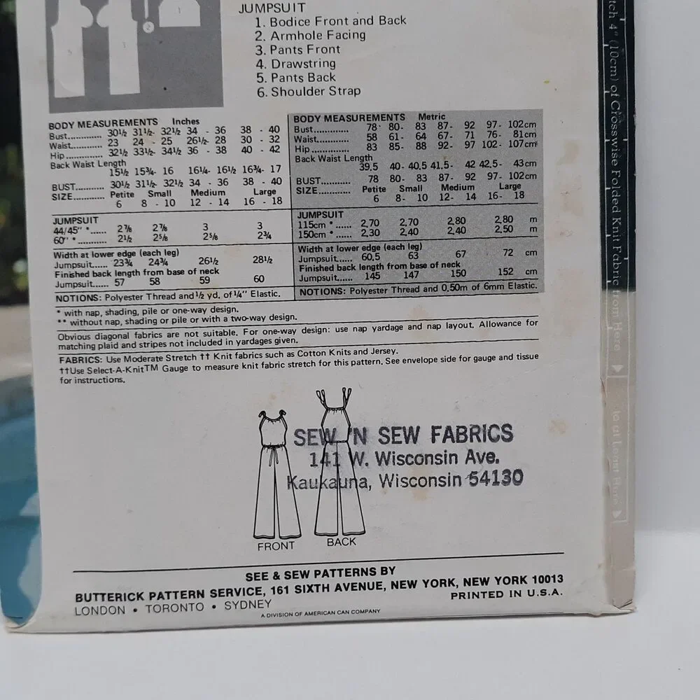 NEW Vintage Butterick Sewing Pattern 5818 See & Sew Medium 12/14 Womens Jumpsuit